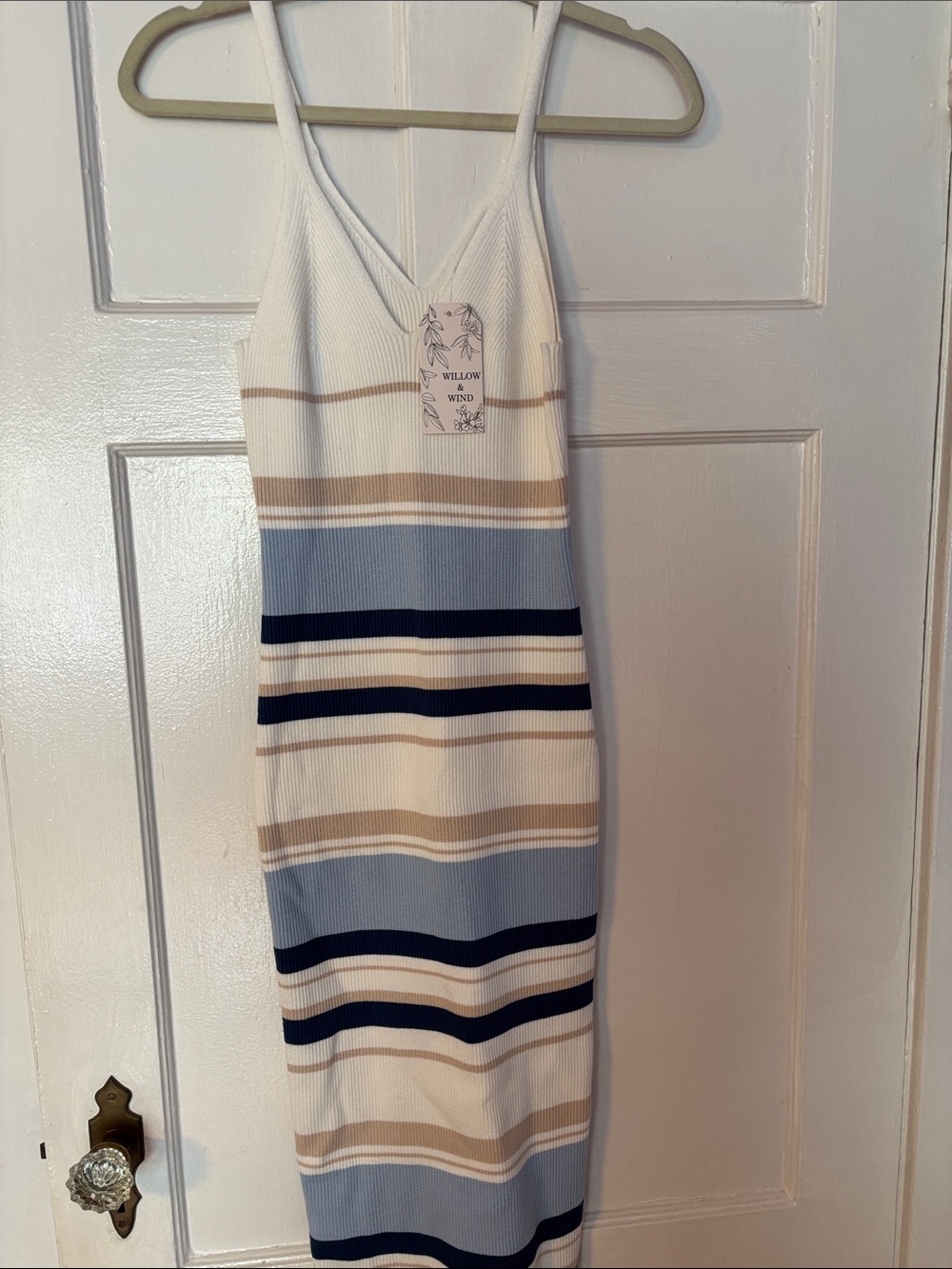 Willow & Wind Cream Striped V-Neck Midi Dress